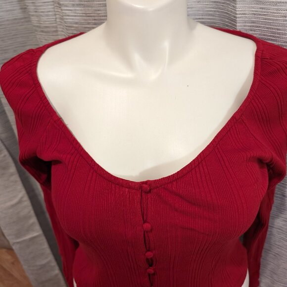 Red scoop neck cropped cardigan sweater from Anthropologie - NWT - Size L - Picture 6 of 8
